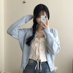 [완전청순]러블리 플라워 프릴 리본 쫀쫀 크롭 슬리브리스 나시 2color 소라