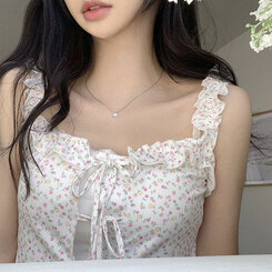 [완전청순]러블리 플라워 프릴 리본 쫀쫀 크롭 슬리브리스 나시 2color 인디핑크