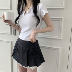 うさちゃんレイヤードプリーツミニスカート　ブラック レイヤードプリーツミニスカート（ミニスカート）｜eimy istoire