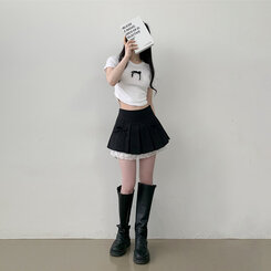 Aラインレースレイヤードプリーツミニスカート｜ミニスカート｜韓国