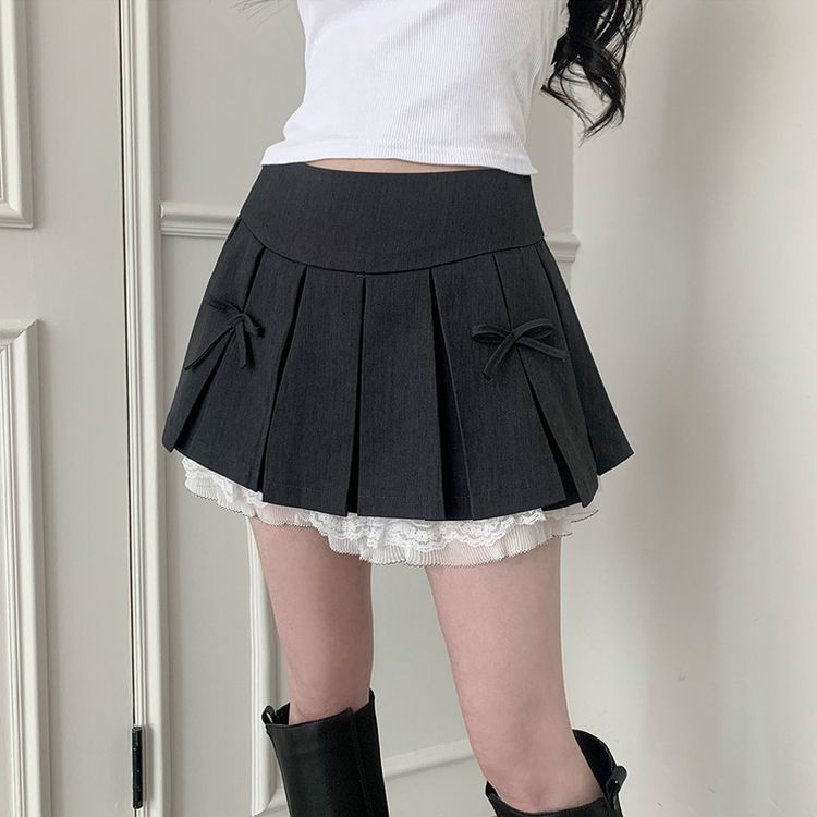 うさちゃんレイヤードプリーツミニスカート　ブラック レイヤードプリーツミニスカート（ミニスカート）｜eimy istoire