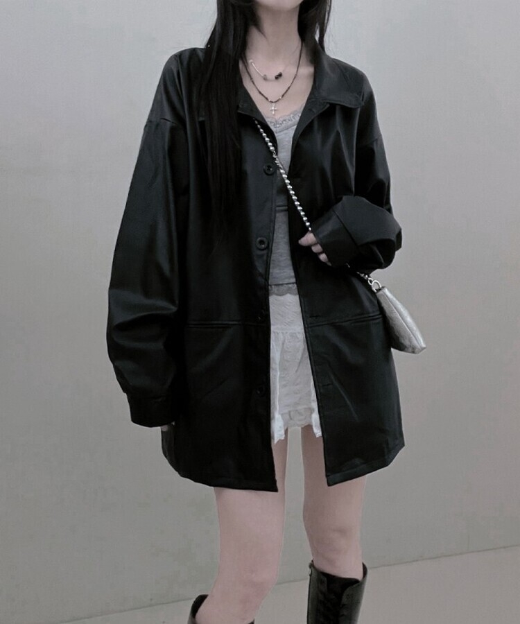 ミドルソフトレザーロングコートジャケット｜ジャケット｜韓国