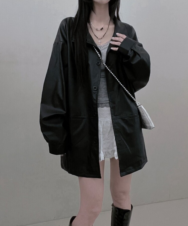 ミドルソフトレザーロングコートジャケット｜ジャケット｜韓国