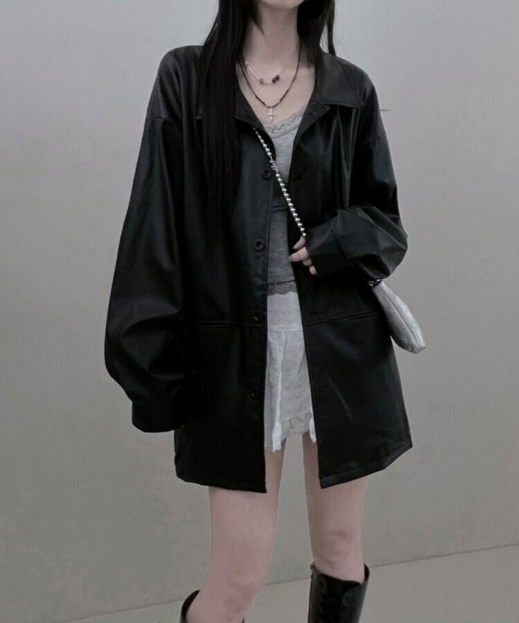 ミドルソフトレザーロングコートジャケット｜ジャケット｜韓国