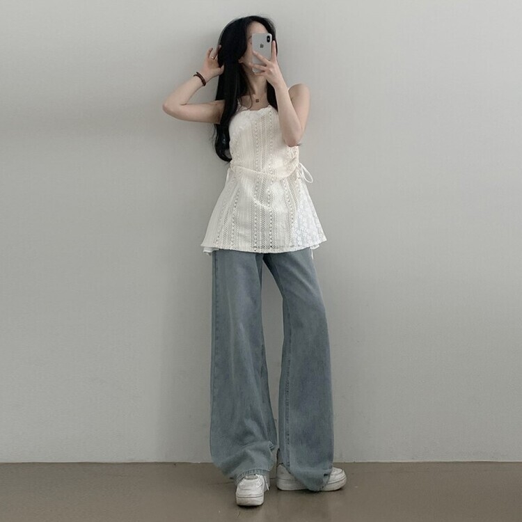 レースサイドシャーリングレイヤードビスチェワンピース BEIGE