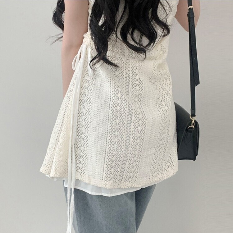 レースサイドシャーリングレイヤードビスチェワンピース BEIGE