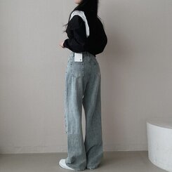 ダメージデニムワイドパンツ LIGHT DENIM