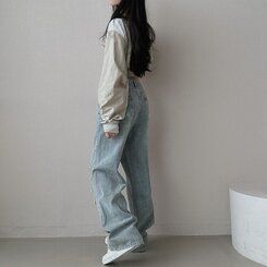 ダメージデニムワイドパンツ LIGHT DENIM