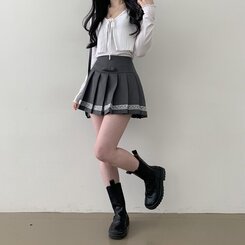 グリーンリボンレースプリーツミニスカート｜ミニスカート｜韓国