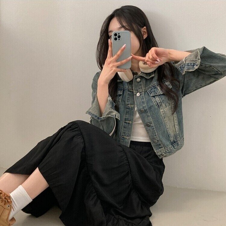 봄바람이 찰랑 캉캉 주름 롱 스커트 블랙