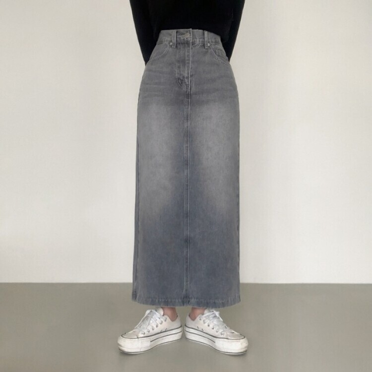 ブラシウォッシングバンディングジーンズスカート GRAY