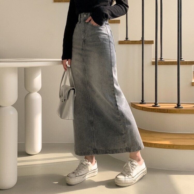 ブラシウォッシングバンディングジーンズスカート GRAY