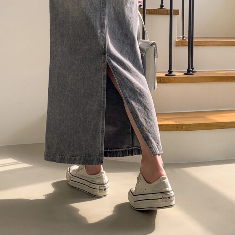 ブラシウォッシングバンディングジーンズスカート GRAY