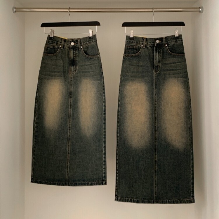 ブラシウォッシングバンディングジーンズスカート