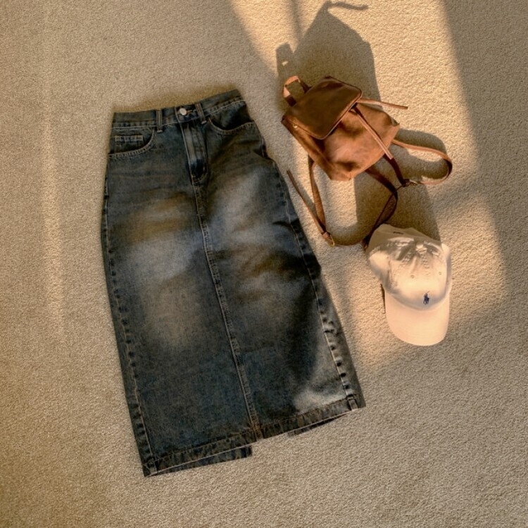 ブラシウォッシングバンディングジーンズスカート