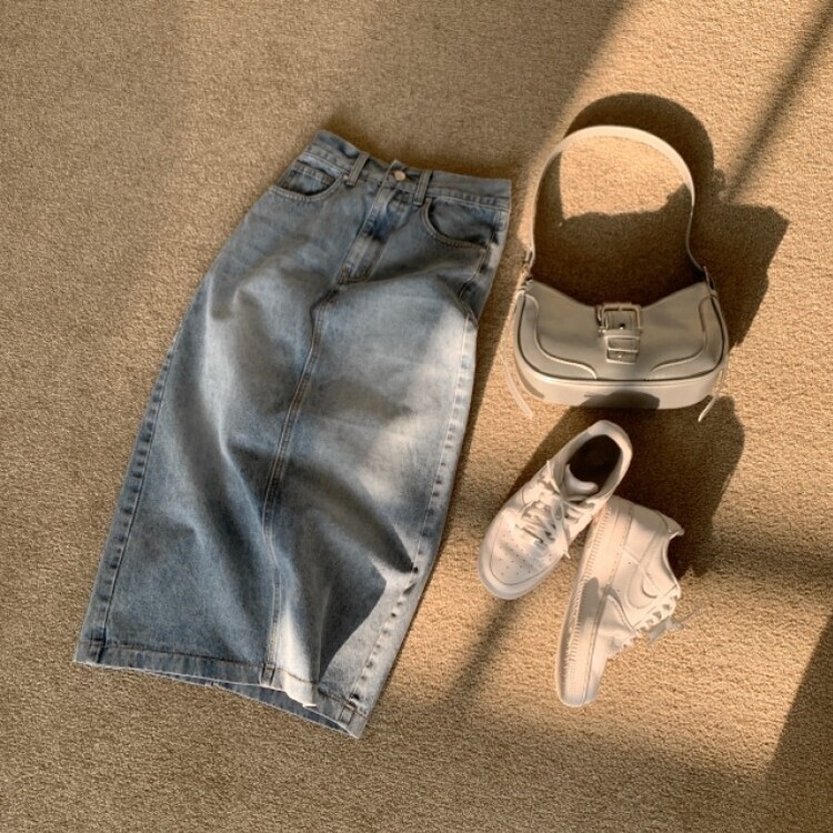 ブラシウォッシングバンディングジーンズスカート