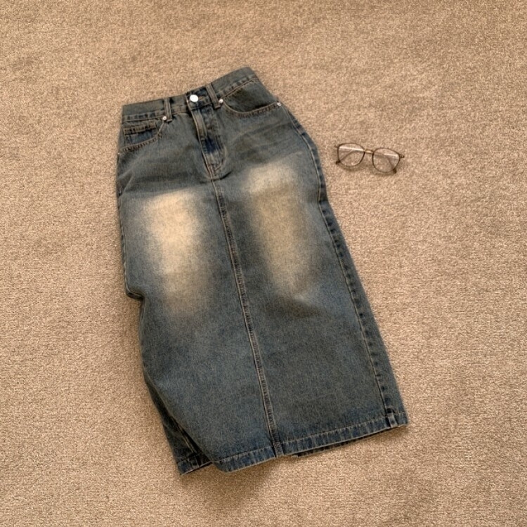 ブラシウォッシングバンディングジーンズスカート