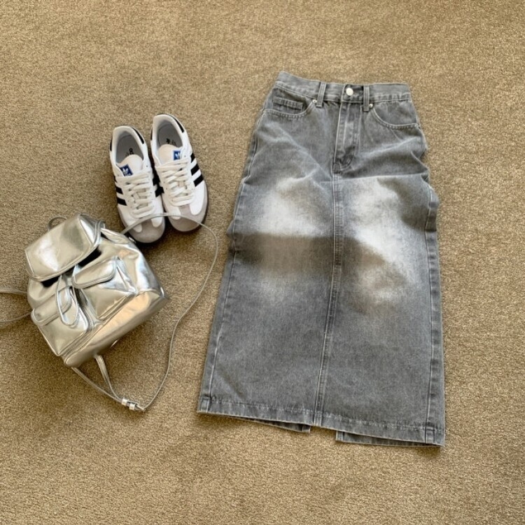 ブラシウォッシングバンディングジーンズスカート