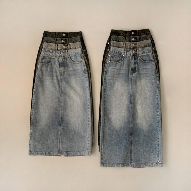 ブラシウォッシングバンディングジーンズスカート