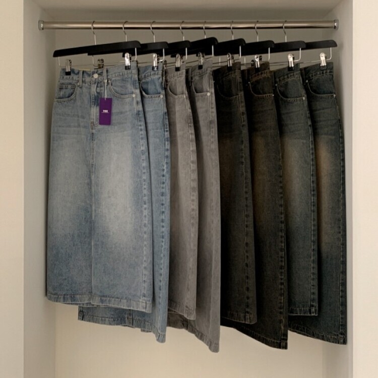 ブラシウォッシングバンディングジーンズスカート