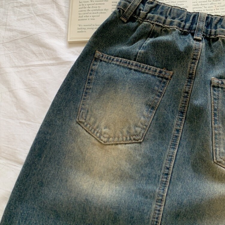 ブラシウォッシングバンディングジーンズスカート