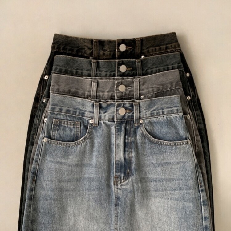 ブラシウォッシングバンディングジーンズスカート