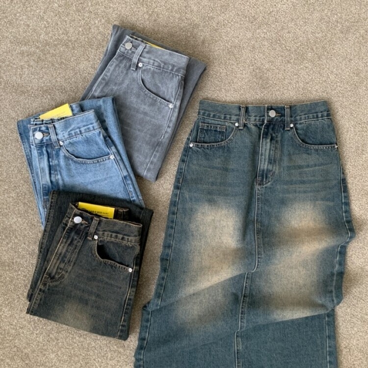 ブラシウォッシングバンディングジーンズスカート