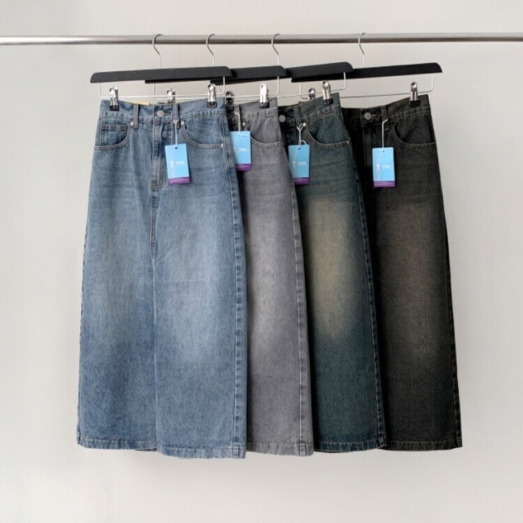 ブラシウォッシングバンディングジーンズスカート