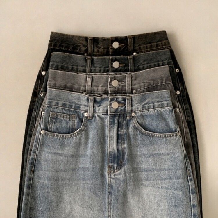 ブラシウォッシングバンディングジーンズスカート