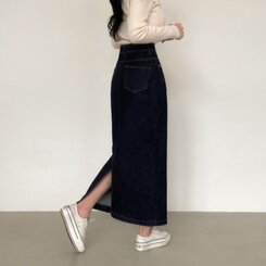 ノンフェードベーシックデニムスカート BLUE