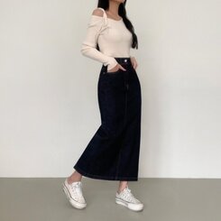 ノンフェードベーシックデニムスカート BLUE