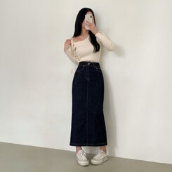 ノンフェードベーシックデニムスカート BLUE