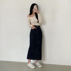 ノンフェードベーシックデニムスカート BLUE