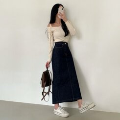 ノンフェードベーシックデニムスカート BLUE