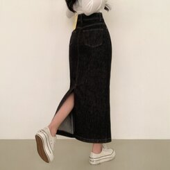 ノンフェードベーシックデニムスカート BLACK