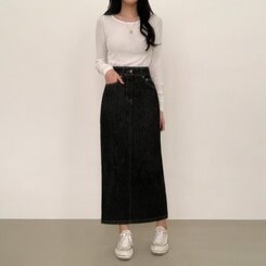 ノンフェードベーシックデニムスカート BLACK