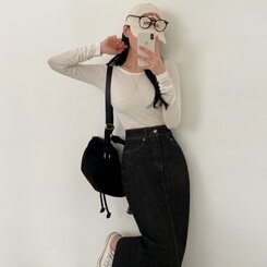 ノンフェードベーシックデニムスカート BLACK