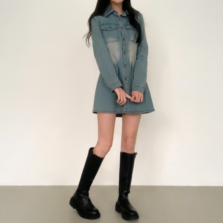 ウォッシングポケットデニムミニワンピース DARK BLUE