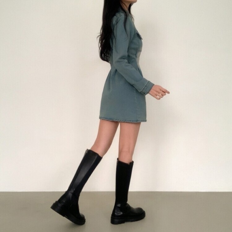 ウォッシングポケットデニムミニワンピース DARK BLUE