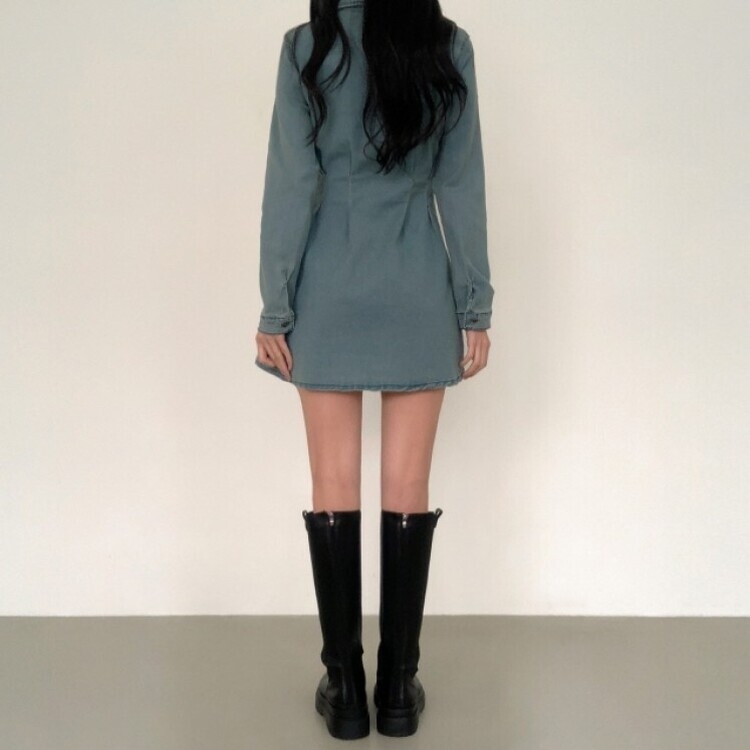 ウォッシングポケットデニムミニワンピース DARK BLUE