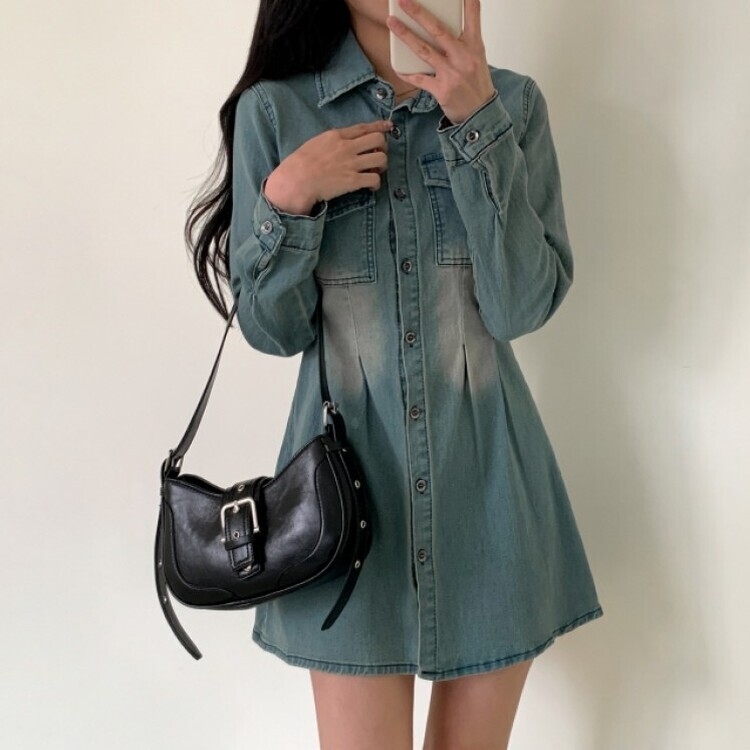 ウォッシングポケットデニムミニワンピース DARK BLUE