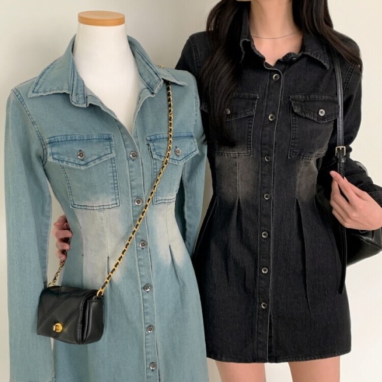 ウォッシングポケットデニムミニワンピース