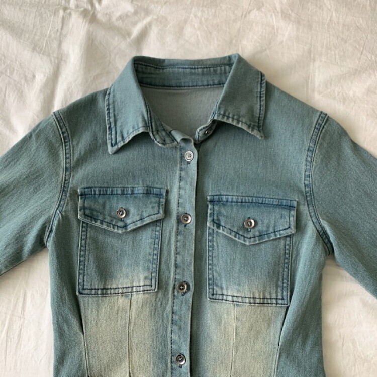 ウォッシングポケットデニムミニワンピース