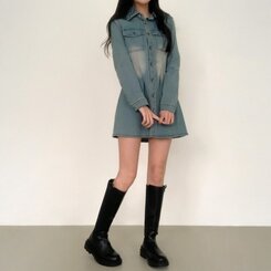 ウォッシングポケットデニムミニワンピース DARK BLUE