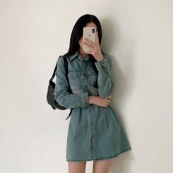 ウォッシングポケットデニムミニワンピース DARK BLUE