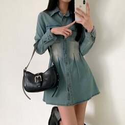 ウォッシングポケットデニムミニワンピース DARK BLUE