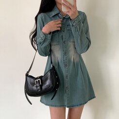 ウォッシングポケットデニムミニワンピース DARK BLUE