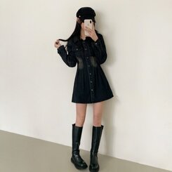 ウォッシングポケットデニムミニワンピース BLACK