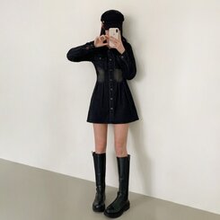 ウォッシングポケットデニムミニワンピース BLACK