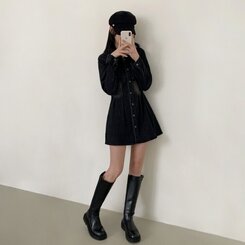 ウォッシングポケットデニムミニワンピース BLACK